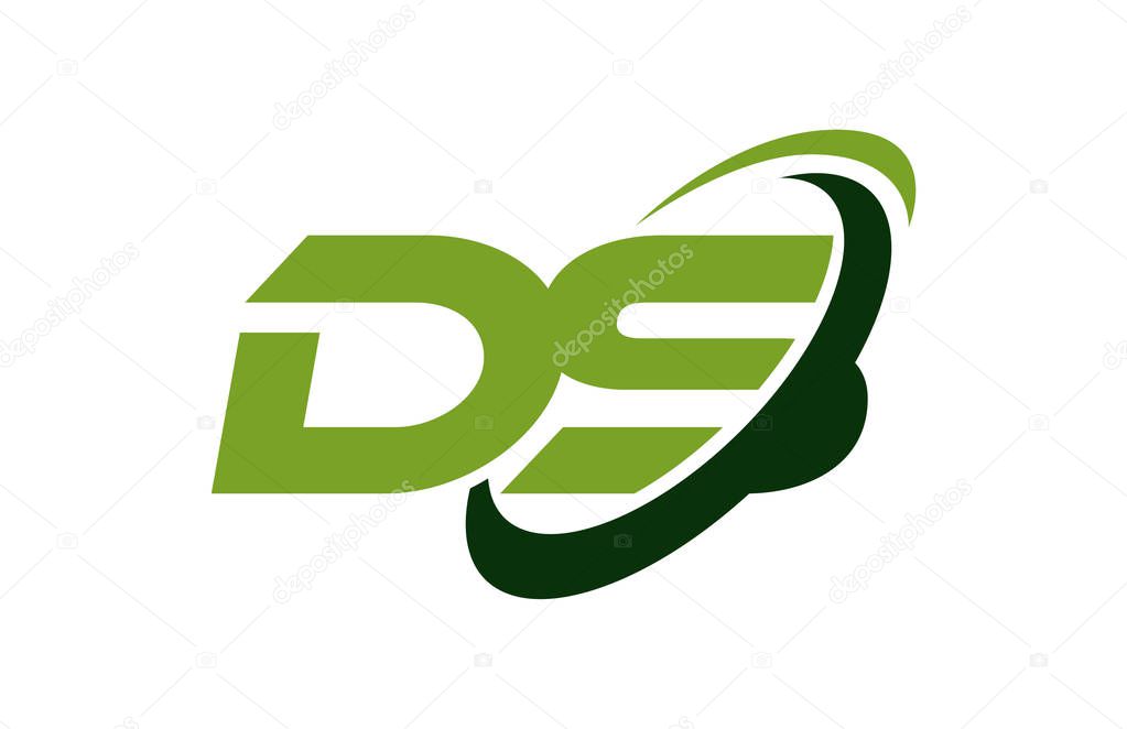 DS Logo Swoosh Ellipse Green Letter Vector Concept