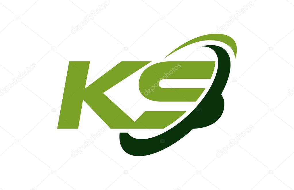 KS Logo Swoosh Ellipse Green Letter Vector Concept