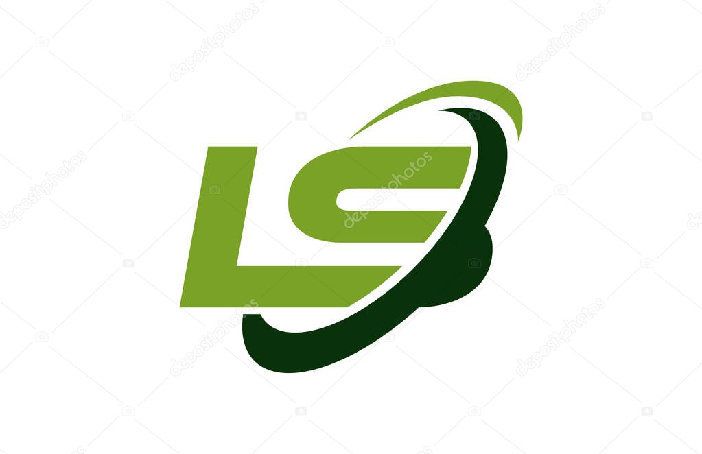 LS Logo Swoosh Ellipse Green Letter Vector Concept