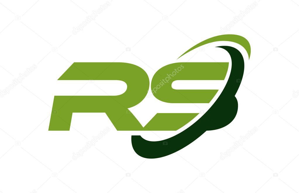 RS Logo Swoosh Ellipse Green Letter Vector Concept