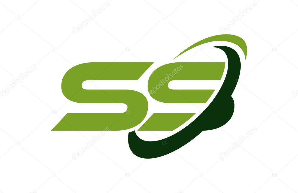 SS Logo Swoosh Ellipse Green Letter Vector Concept