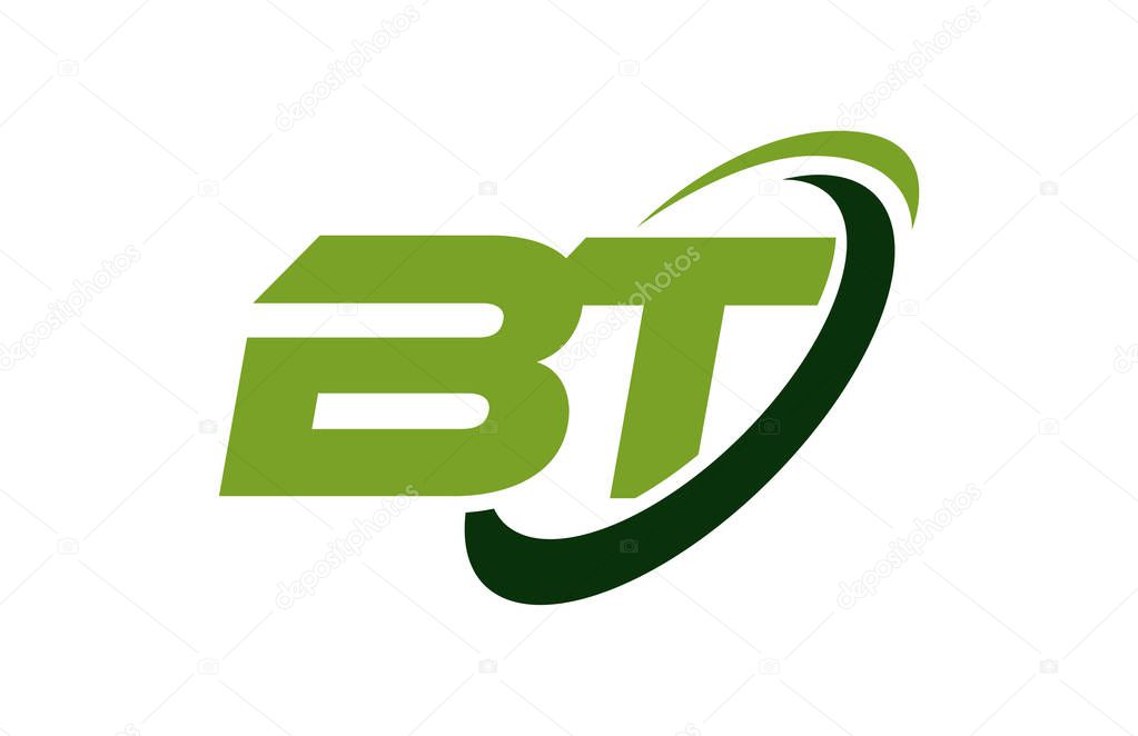 BT Logo Swoosh Ellipse Green Letter Vector Concept