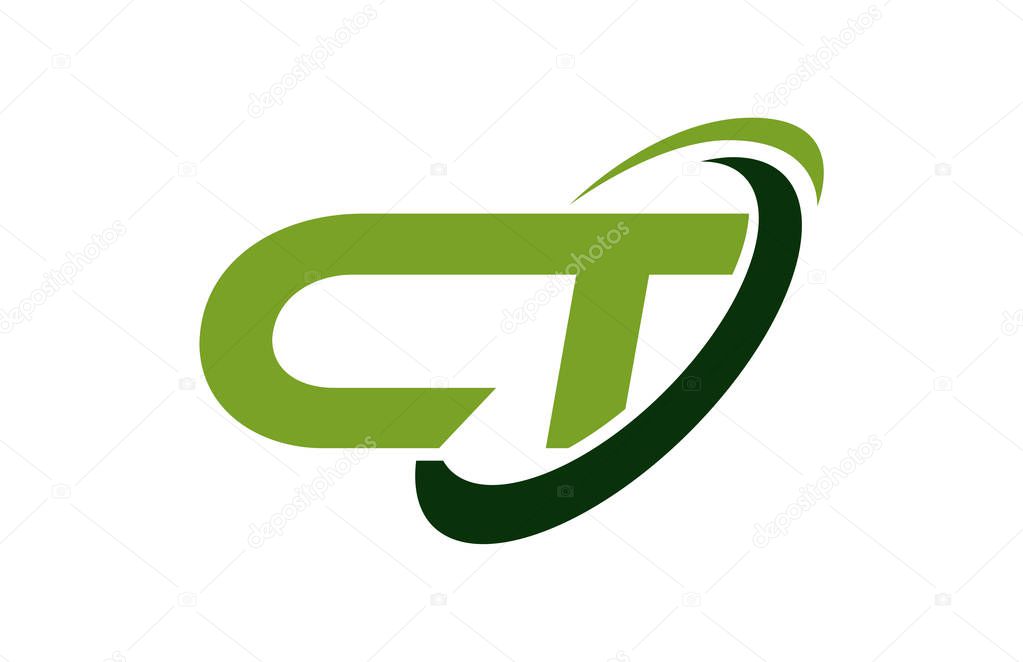 CT Logo Swoosh Ellipse Green Letter Vector Concept