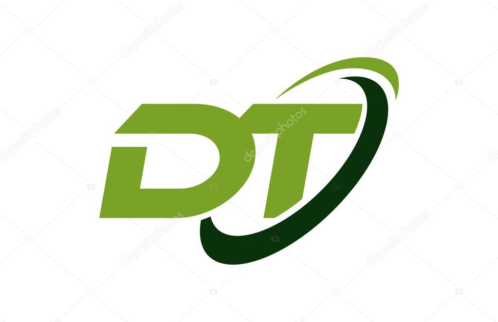 DT Logo Swoosh Ellipse Green Letter Vector Concept