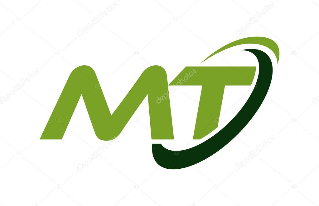 MT Logo Swoosh Ellipse Green Letter Vector Concept