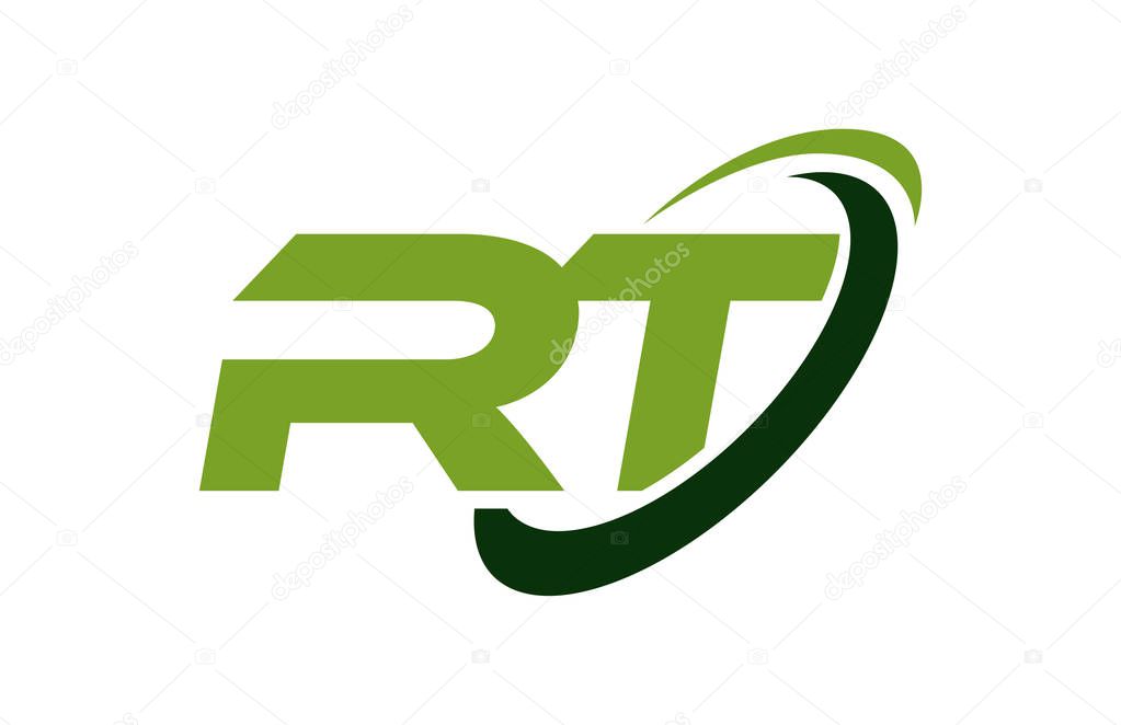 RT Logo Swoosh Ellipse Green Letter Vector Concept