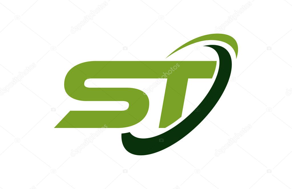ST Logo Swoosh Ellipse Green Letter Vector Concept