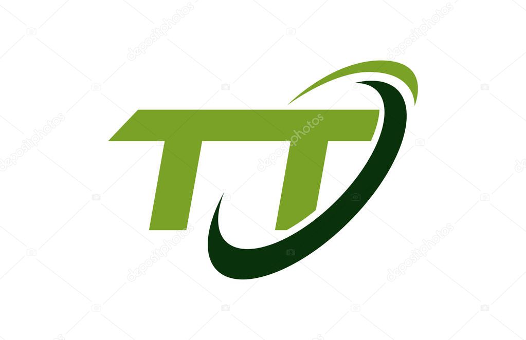 TT Logo Swoosh Ellipse Green Letter Vector Concept