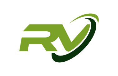 RV Logo Swoosh elips yeşil mektup vektör kavramı