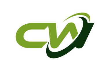 CW Logo Swoosh elips yeşil mektup vektör kavramı