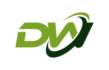 DW Logo Swoosh elips yeşil mektup vektör kavramı