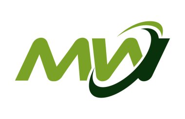 MW Logo Swoosh elips yeşil mektup vektör kavramı