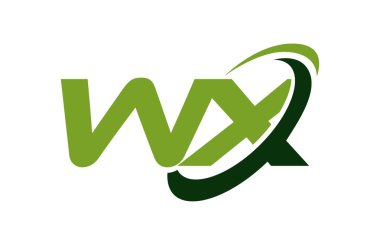 WX Logo Swoosh elips yeşil mektup vektör kavramı