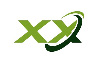 Xx Logo Swoosh elips yeşil mektup vektör kavramı