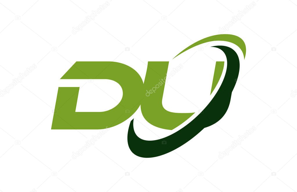 DU Logo Swoosh Ellipse Green Letter Vector Concept