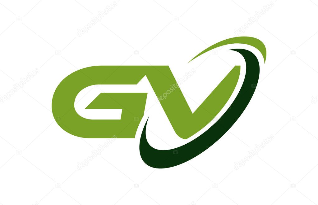 GV Logo Swoosh Ellipse Green Letter Vector Concept