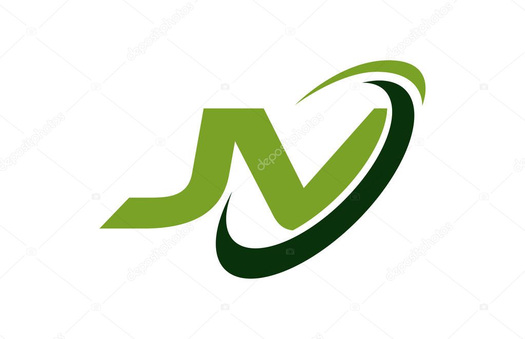 JV Logo Swoosh Ellipse Green Letter Vector Concept