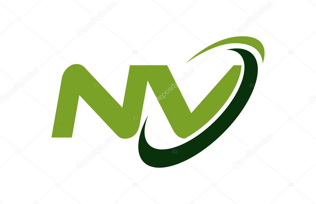 NV Logo Swoosh Ellipse Green Letter Vector Concept