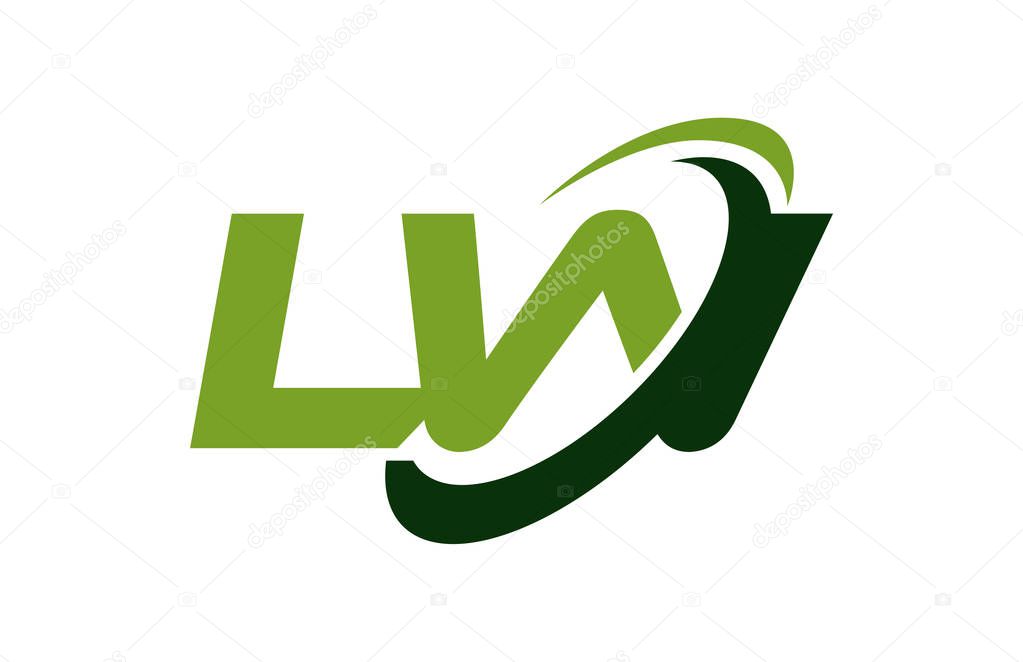 LW Logo Swoosh Ellipse Green Letter Vector Concept