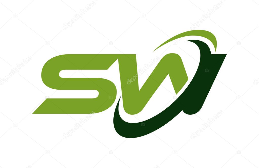 SW Logo Swoosh Ellipse Green Letter Vector Concept