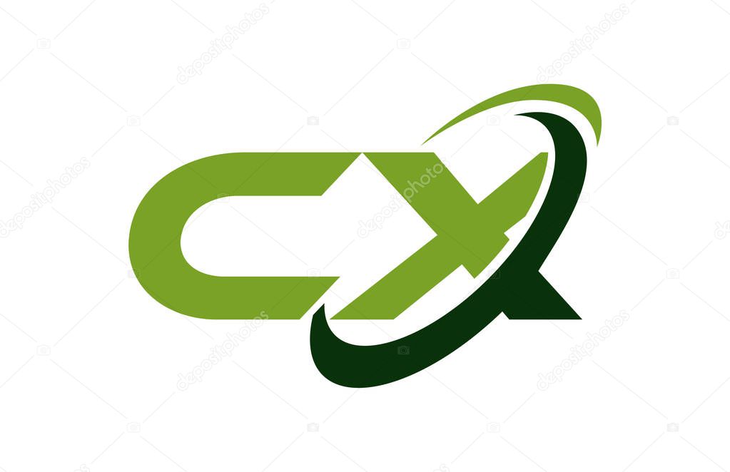 CX Logo Swoosh Ellipse Green Letter Vector Concept