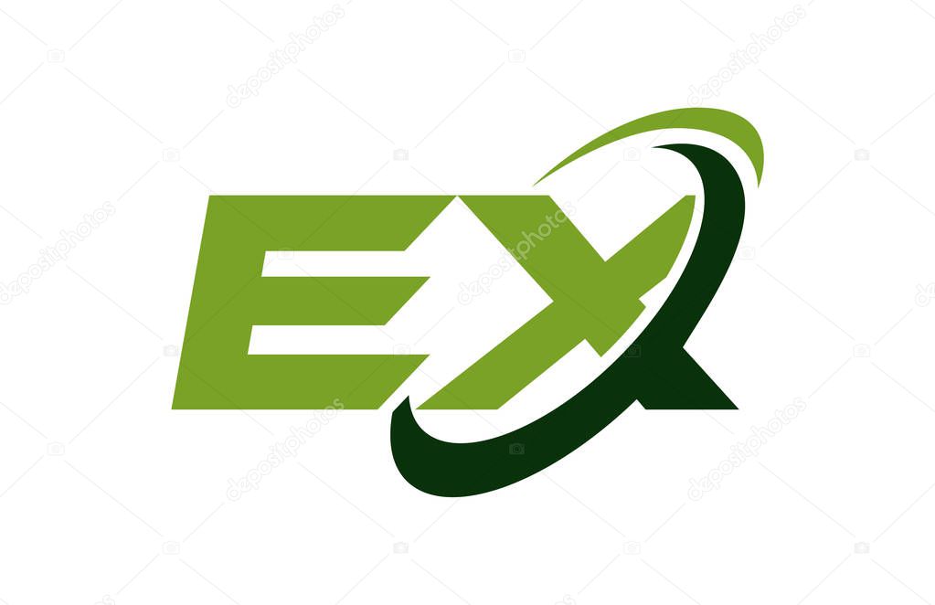 EX Logo Swoosh Ellipse Green Letter Vector Concept