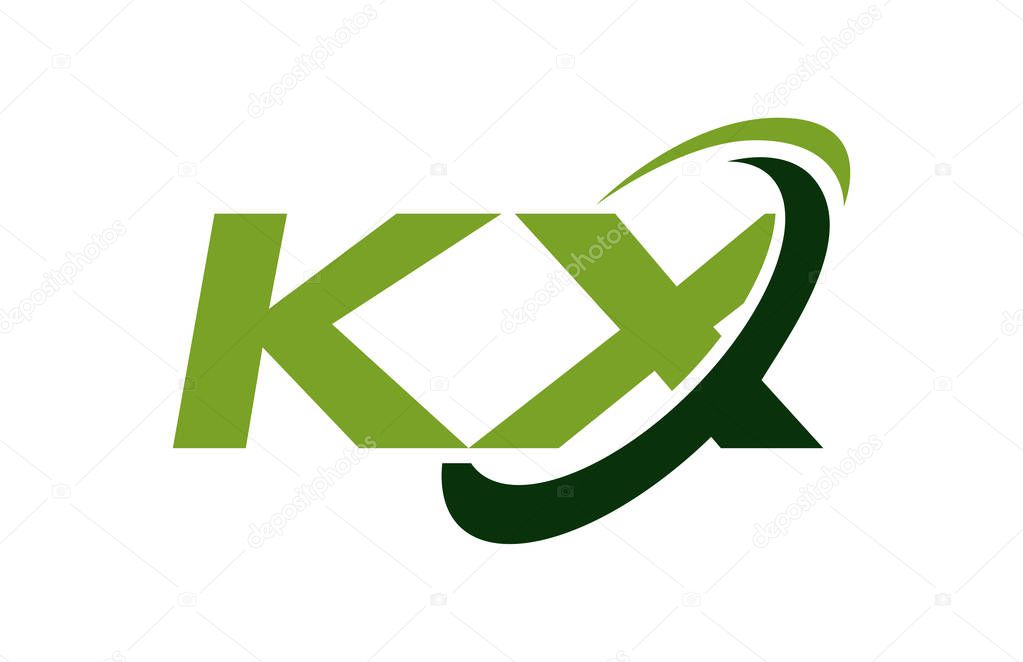 KX Logo Swoosh Ellipse Green Letter Vector Concept