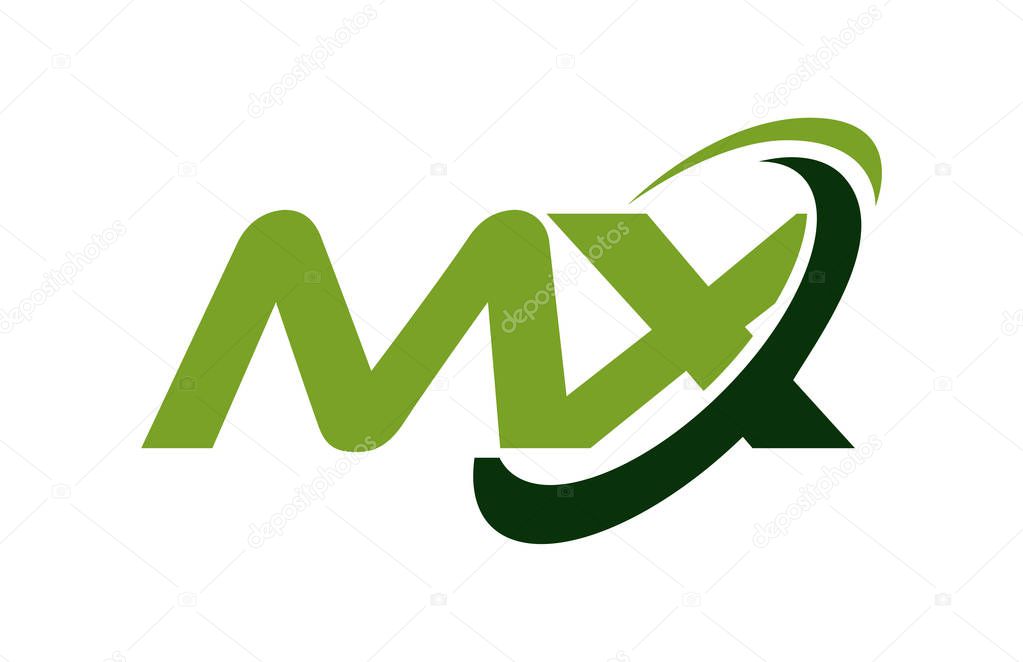 MX Logo Swoosh Ellipse Green Letter Vector Concept