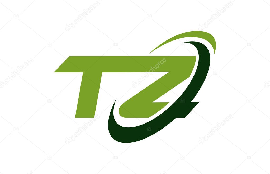 TZ Logo Swoosh Ellipse Green Letter Vector Concept