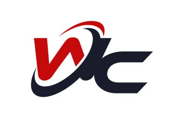 WC Logo Swoosh küresel kırmızı mektup vektör kavramı