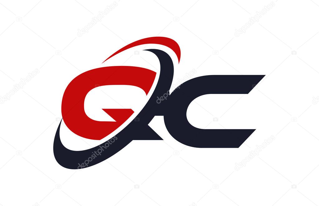 QC Logo Swoosh Global Red Letter Vector Concept