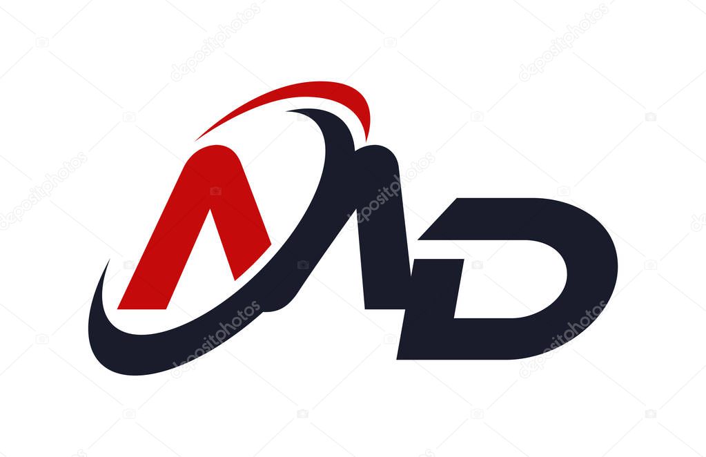 MD Logo Swoosh Global Red Letter Vector Concept