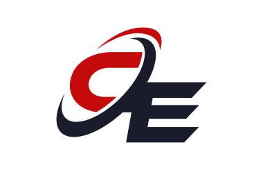 CE Logo Swoosh küresel kırmızı mektup vektör kavramı