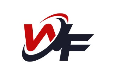 WF Logo Swoosh küresel kırmızı mektup vektör kavramı