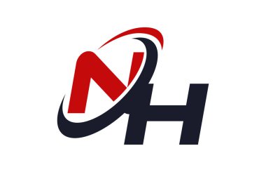 NH Logo Swoosh küresel kırmızı mektup vektör kavramı