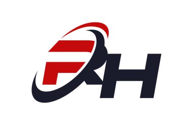 RH Logo Swoosh küresel kırmızı mektup vektör kavramı