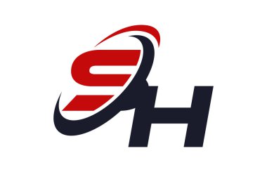 SH Logo Swoosh küresel kırmızı mektup vektör kavramı