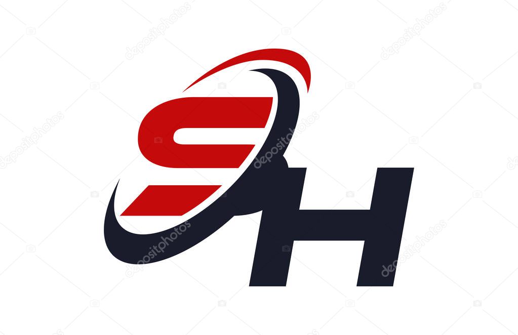 SH Logo Swoosh Global Red Letter Vector Concept