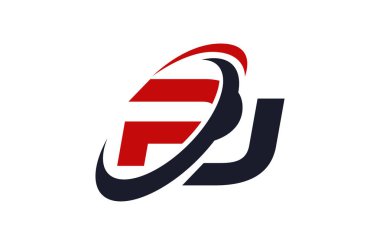 PJ Logo Swoosh küresel kırmızı mektup vektör kavramı