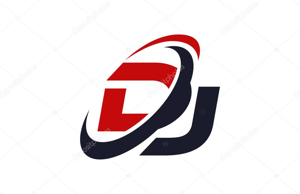 DJ Logo Swoosh Global Red Letter Vector Concept