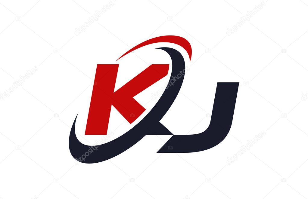 KJ Logo Swoosh Global Red Letter Vector Concept