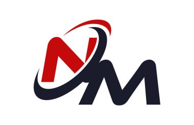 Nm Logo Swoosh küresel kırmızı mektup vektör kavramı