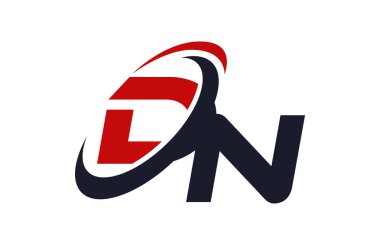 DN Logo Swoosh küresel kırmızı mektup vektör kavramı