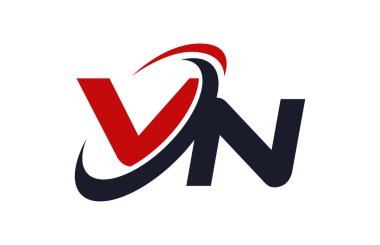VN Logo Swoosh küresel kırmızı mektup vektör kavramı