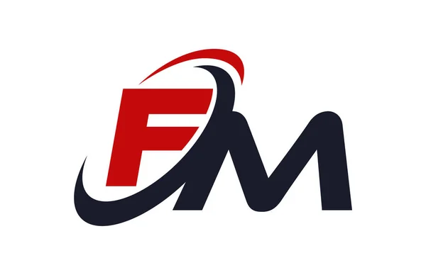 FM Logo Swoosh küresel kırmızı mektup vektör kavramı