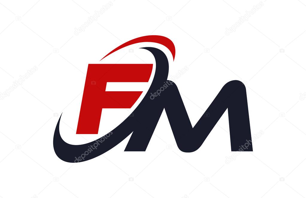 FM Logo Swoosh Global Red Letter Vector Concept