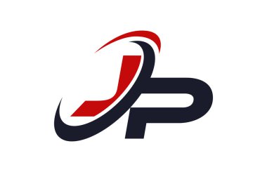 JP Logo Swoosh küresel kırmızı mektup vektör kavramı