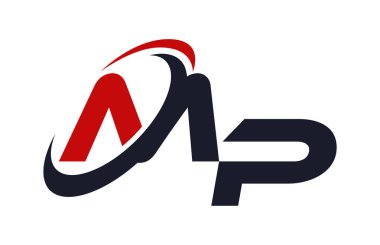 MP Logo Swoosh küresel kırmızı mektup vektör kavramı