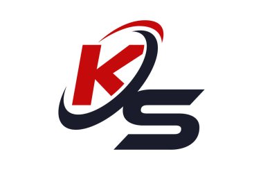 KS logosuna Swoosh küresel kırmızı mektup vektör kavramı