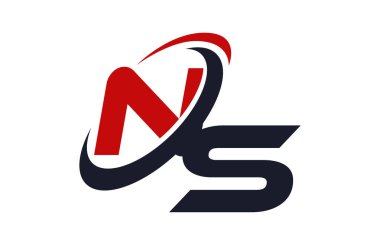 NS Logo Swoosh küresel kırmızı mektup vektör kavramı